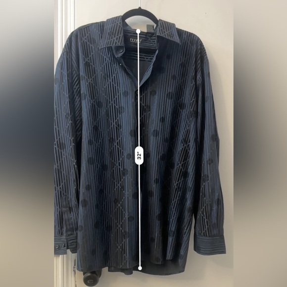 Pronti Collection by Phita Men’s XXL Blue Black Shiny Disco Party Shirt - Picture 9 of 12